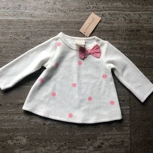 NWT Infant girl’s 3/6 Month White Fleece Too with Pink Bows